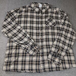 North 15‎ Mens 5XL Flannel Shirt Black White Tan Plaid Long Sleeve Button Down